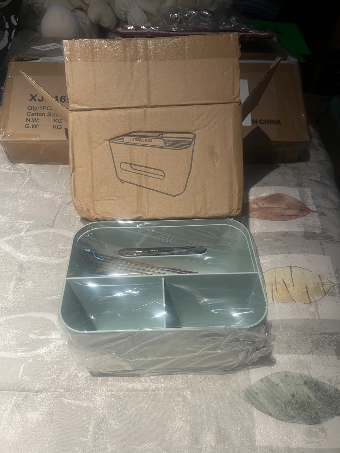 Green Tissue Box with Organizer Compartments