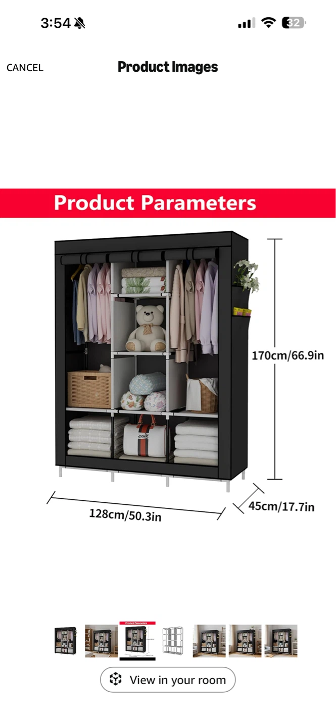 Black Portable Wardrobe Closet