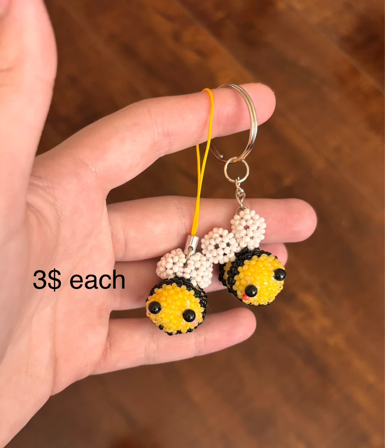 Handmade Beaded Charms (Bumblebees, Teddy Bear, Kitty)