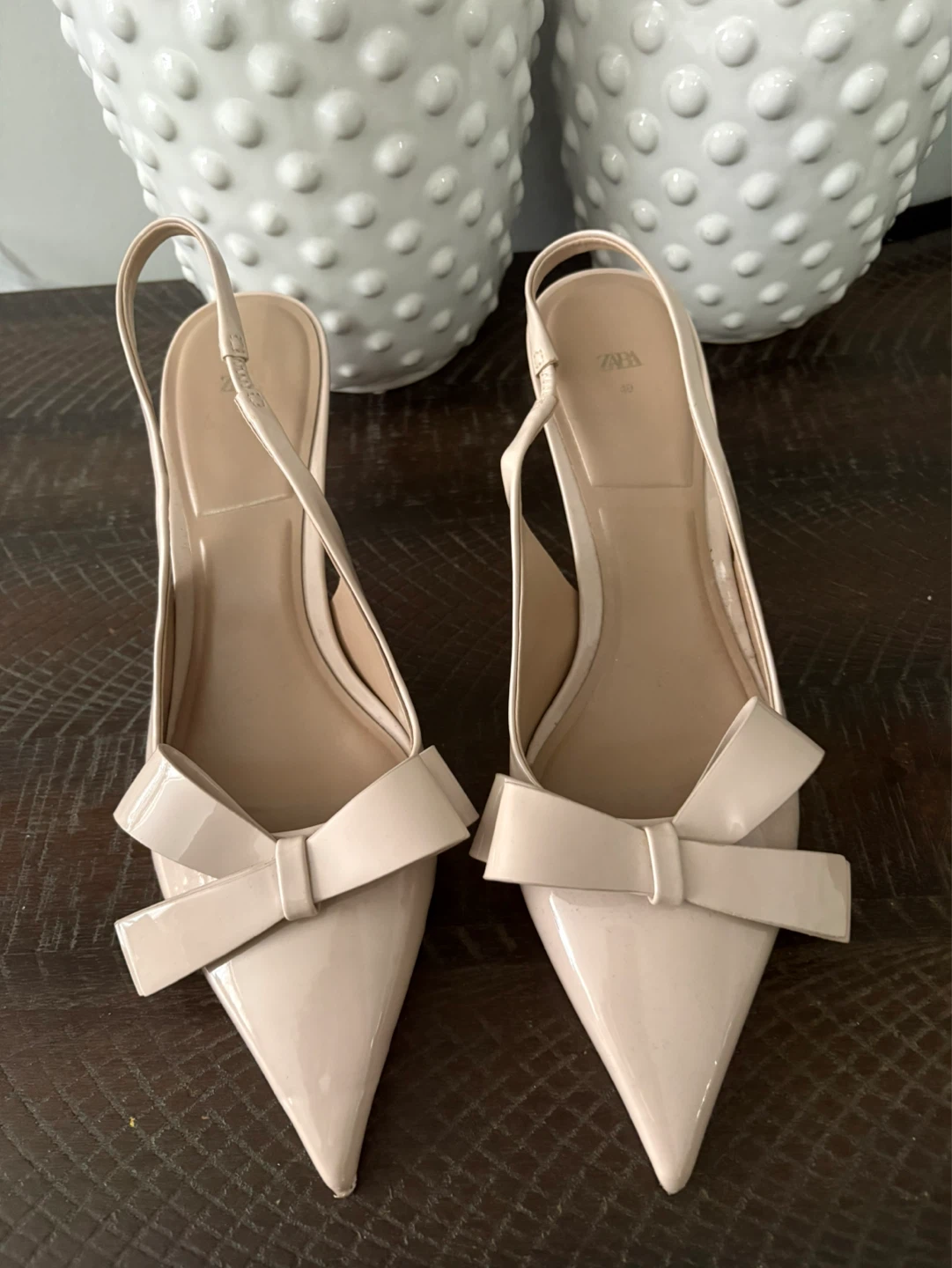 Zara Women's Nude Patent Bow Slingback Heels - Size 40 - photo 3
