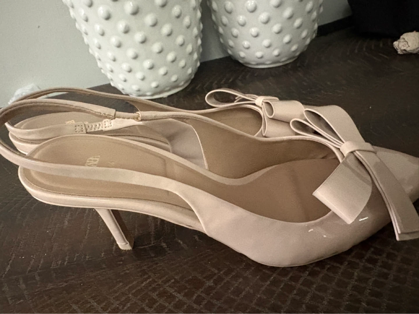 Zara Women's Nude Patent Bow Slingback Heels - Size 40 - photo 4