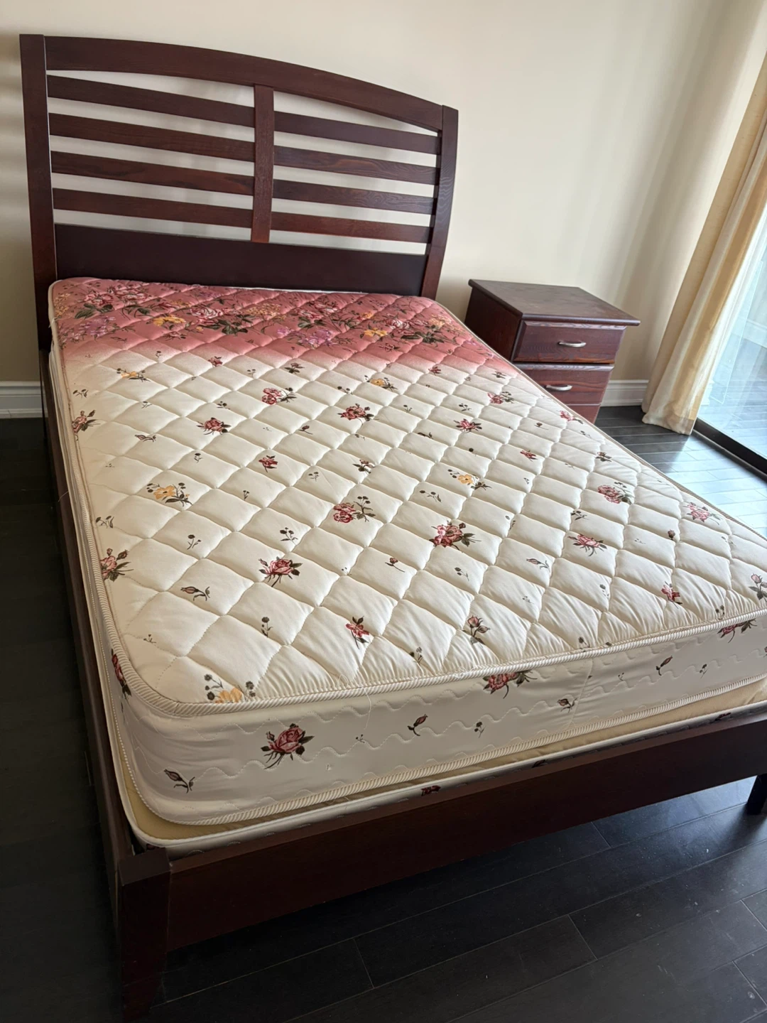 Dark Wood Double Bed Frame with Nightstand