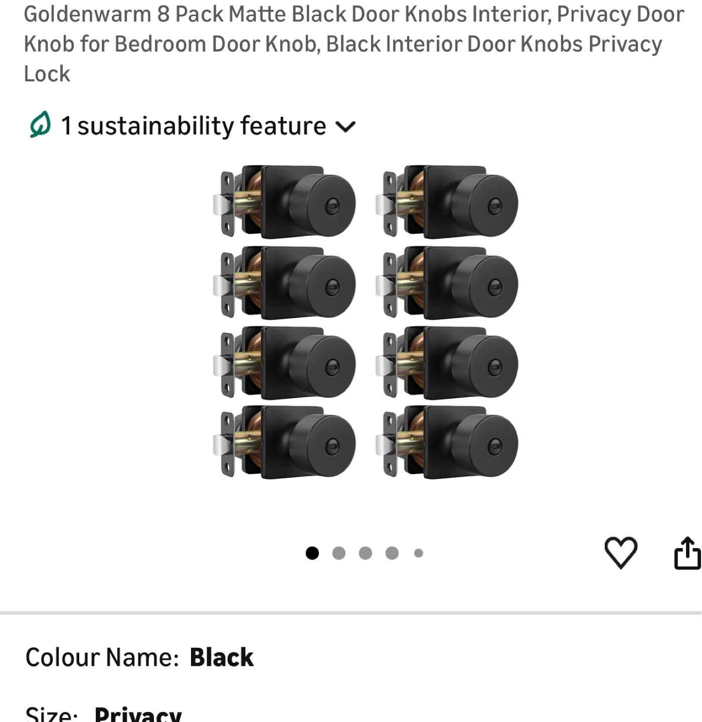 8 Pack Matte Black Privacy Door Knobs 8PM