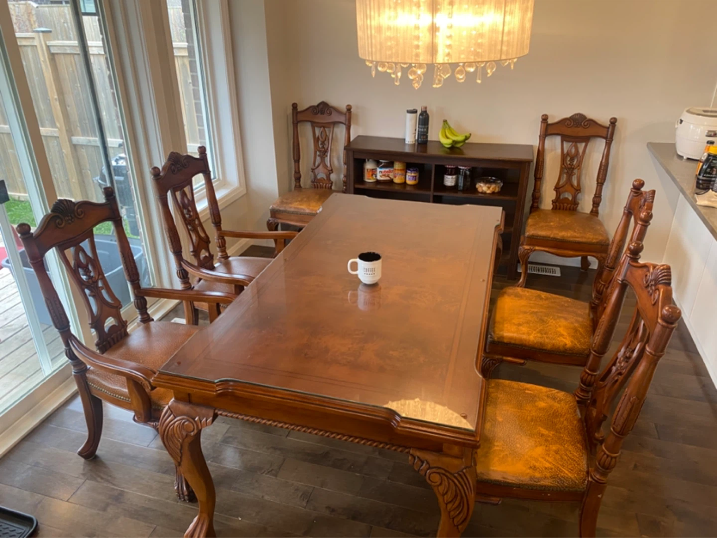 Solid Wood Dining Table Set with 6 Chairs / Buffet Cabinet