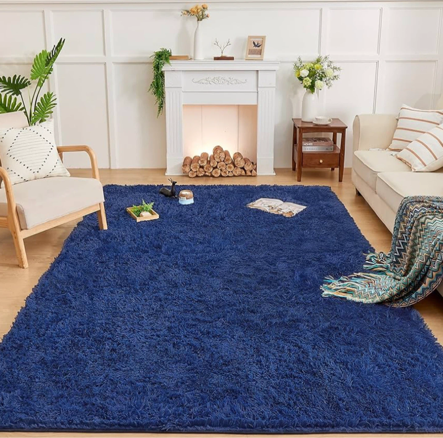 Plush Shag Area Rug - Navy Blue 6x9