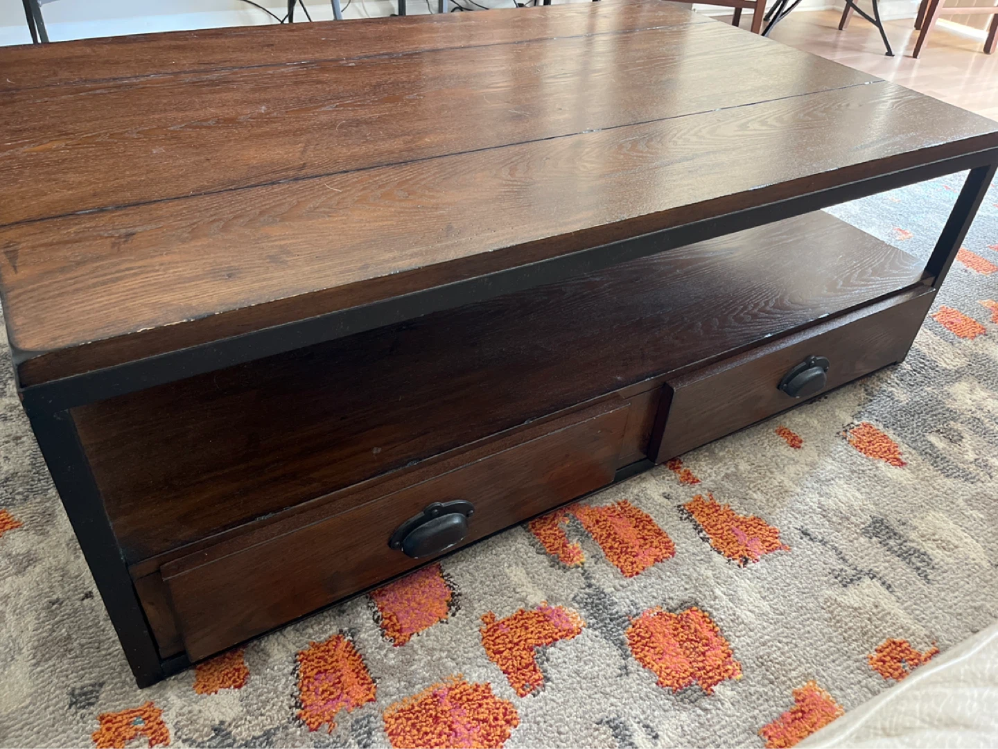 Wooden Coffee Table with 2 Drawers and Metal Frame - photo 5
