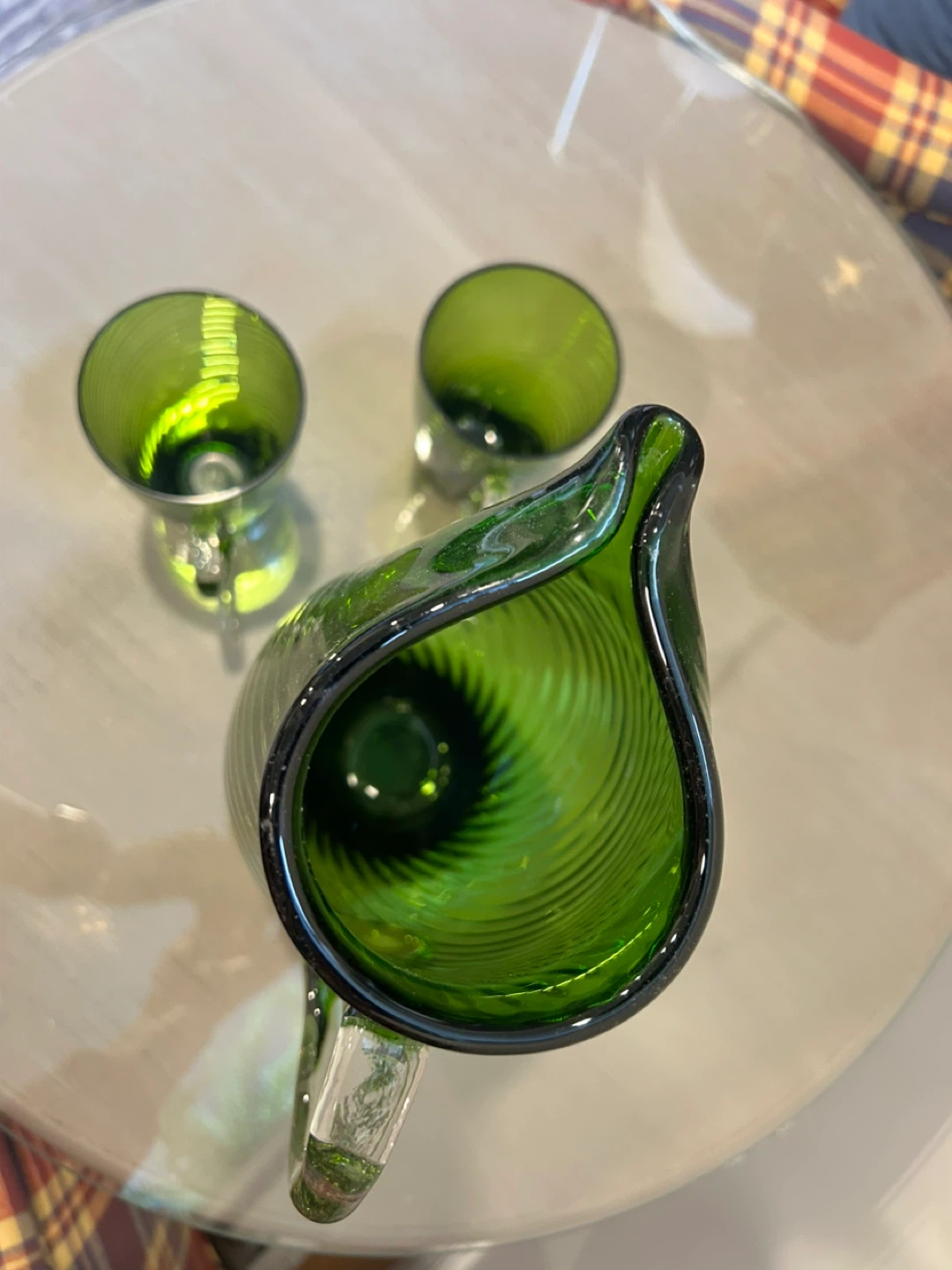 Handblown Green Swirl Glass Pitcher and 2 Mugs Set - photo 3