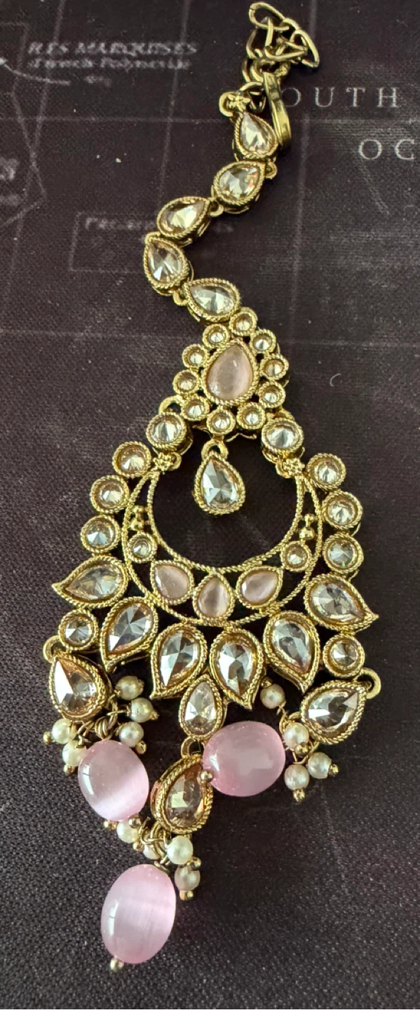 Gold-tone Kundan Jewellery Set with Pink Stones - photo 3