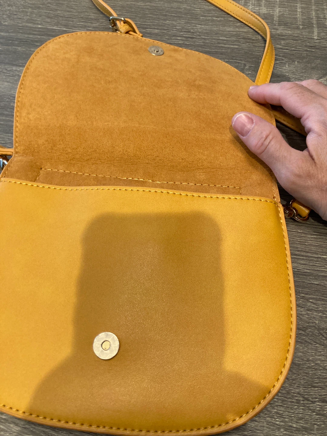 Yellow Faux Leather Crossbody Bag with Metal Ring Detail - photo 3