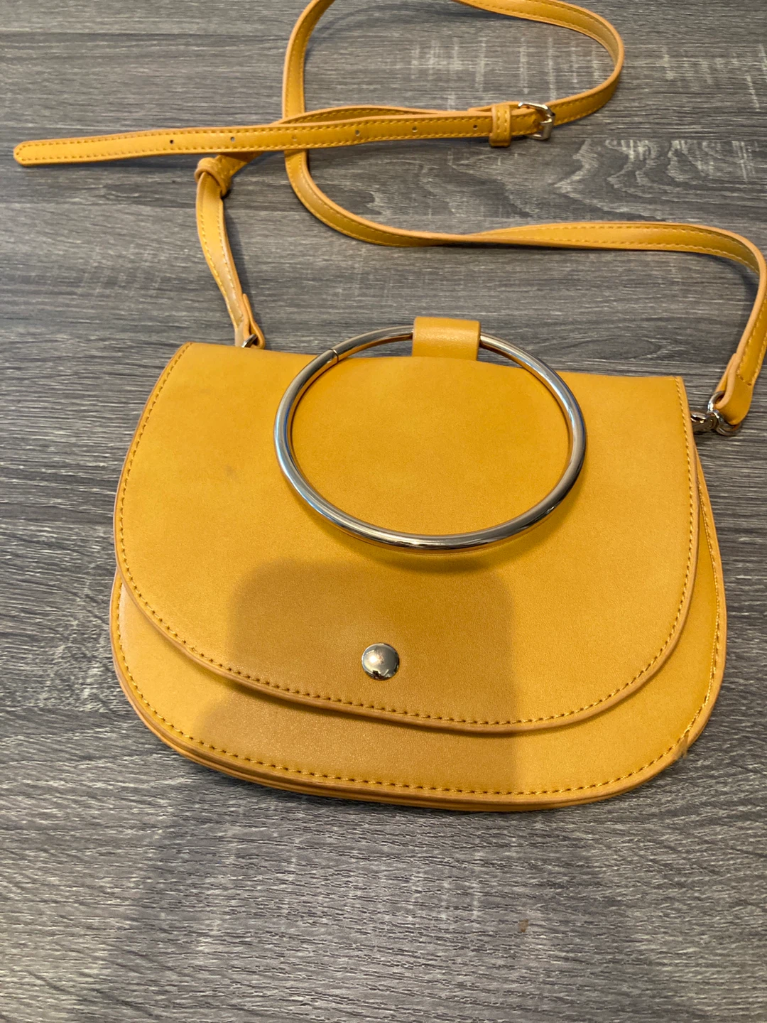 Yellow Faux Leather Crossbody Bag with Metal Ring Detail