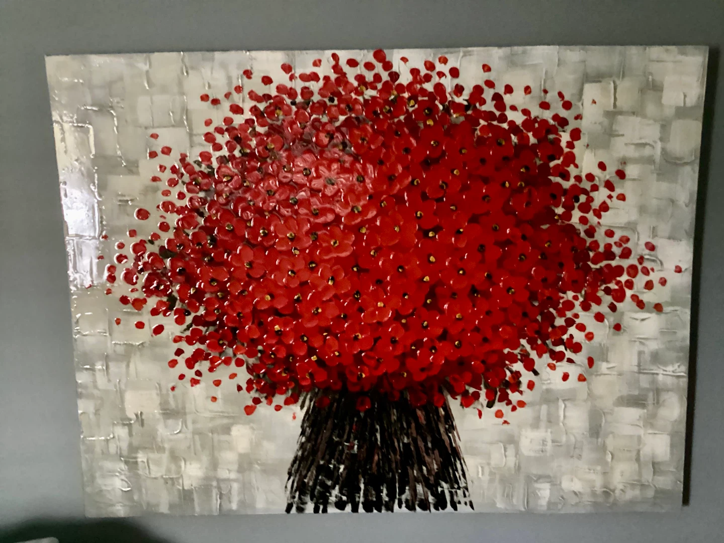 Large Textured Red Floral Painting Art - photo 2