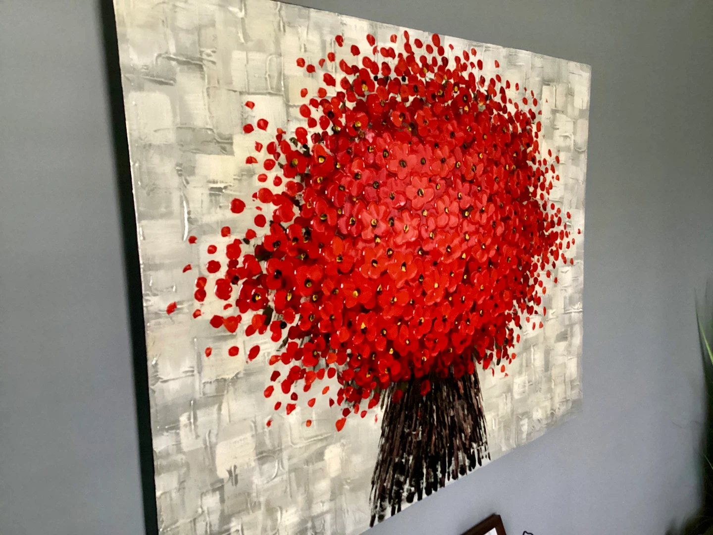 Large Textured Red Floral Painting Art - photo 3