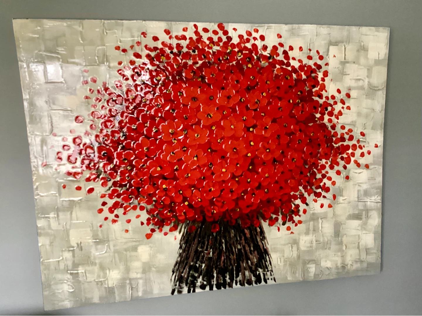 Large Textured Red Floral Painting Art