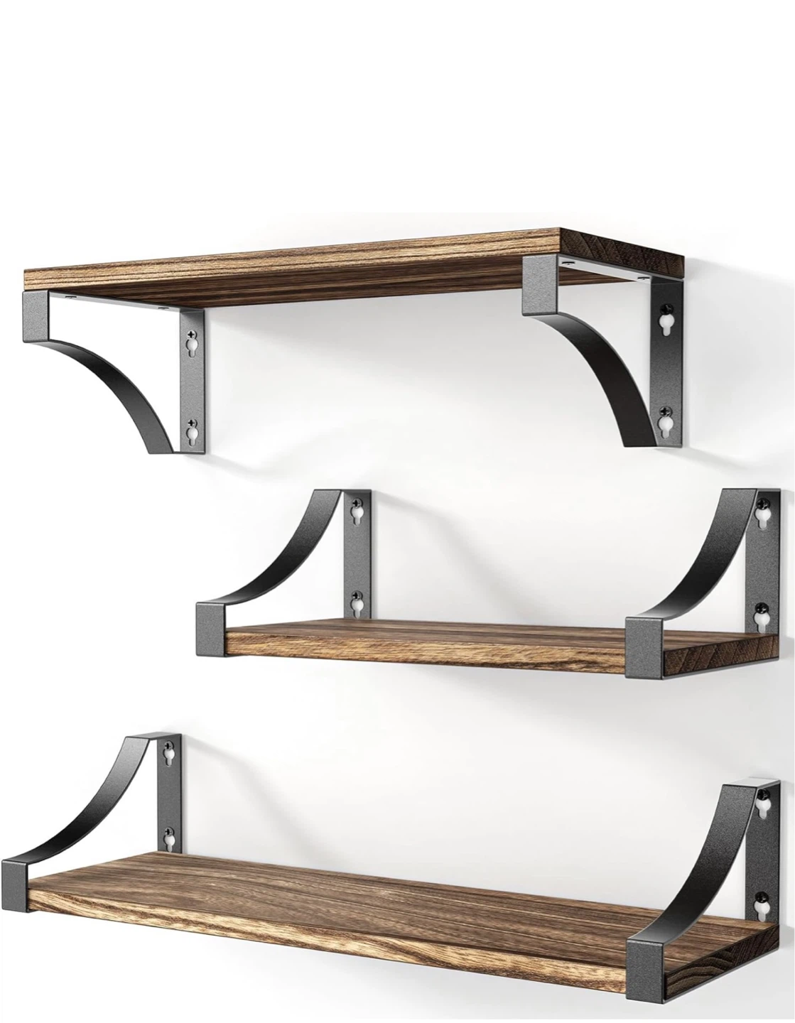 Wooden Floating Shelves with Black Brackets (Set of 3) - photo 4
