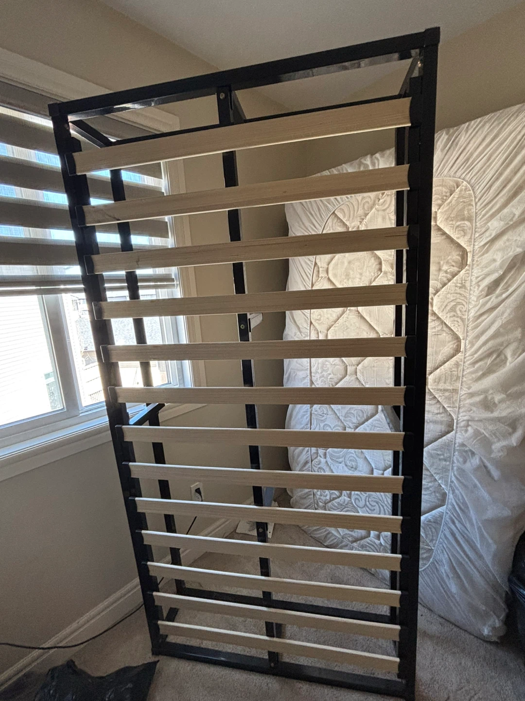 Twin sized Black Metal Bed Frame with Wooden Slats - photo 2