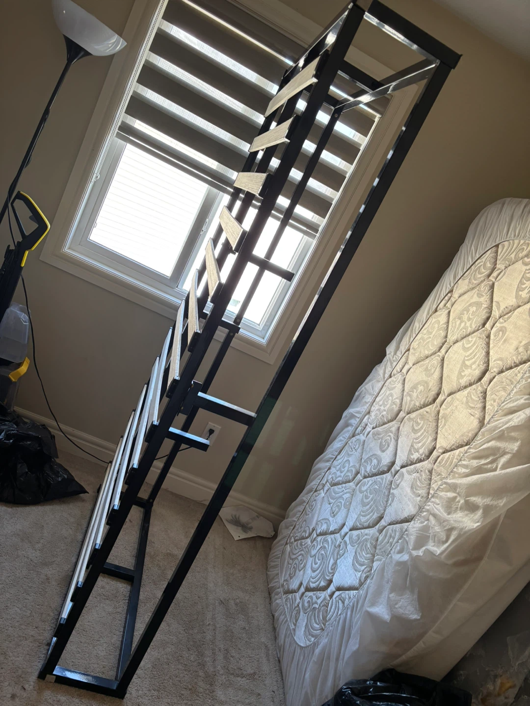Twin sized Black Metal Bed Frame with Wooden Slats