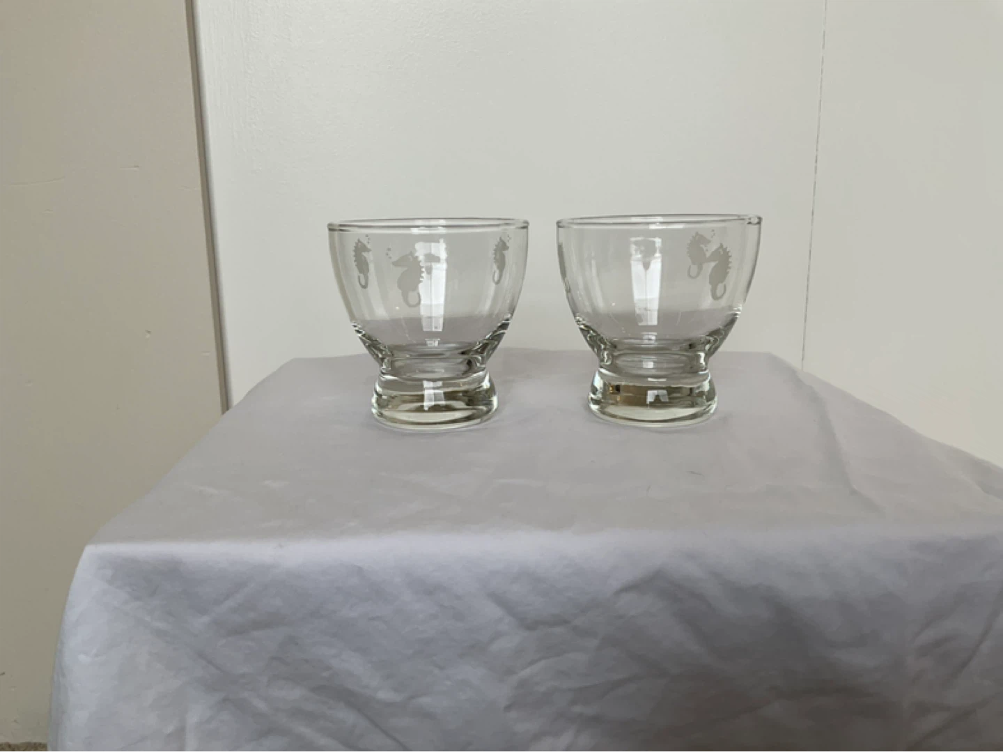 2 Vintage 1960’s Old Fashioned Glasses with Etched Seahorses