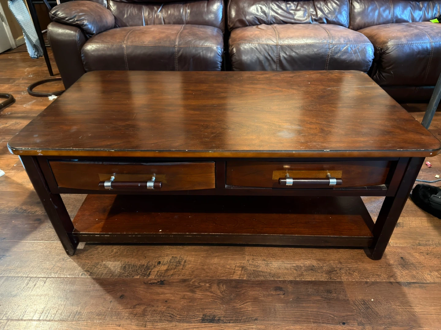 Dark Wood Coffee Table with Two Drawers