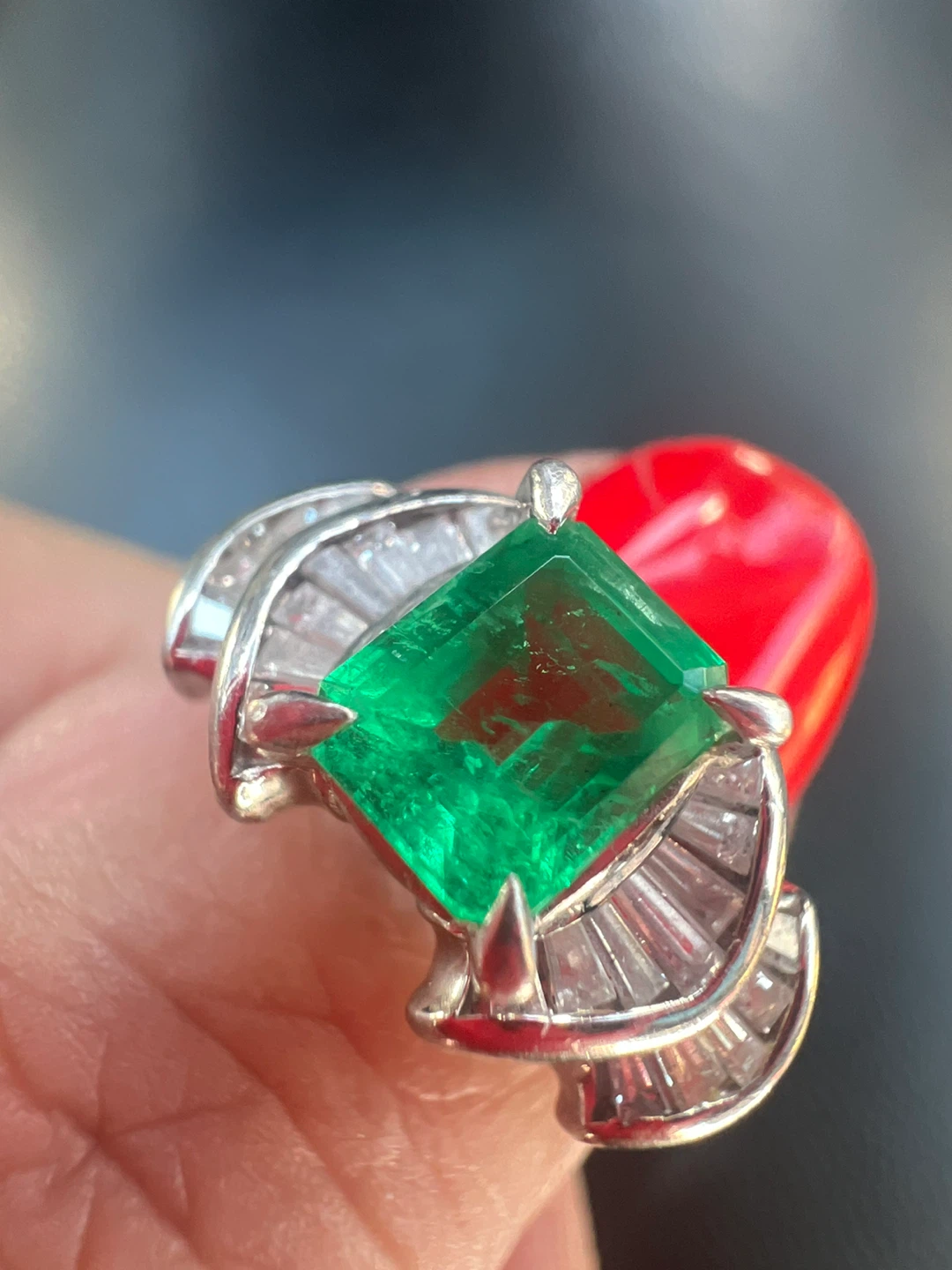 Emerald and Diamond Ring in Platinum