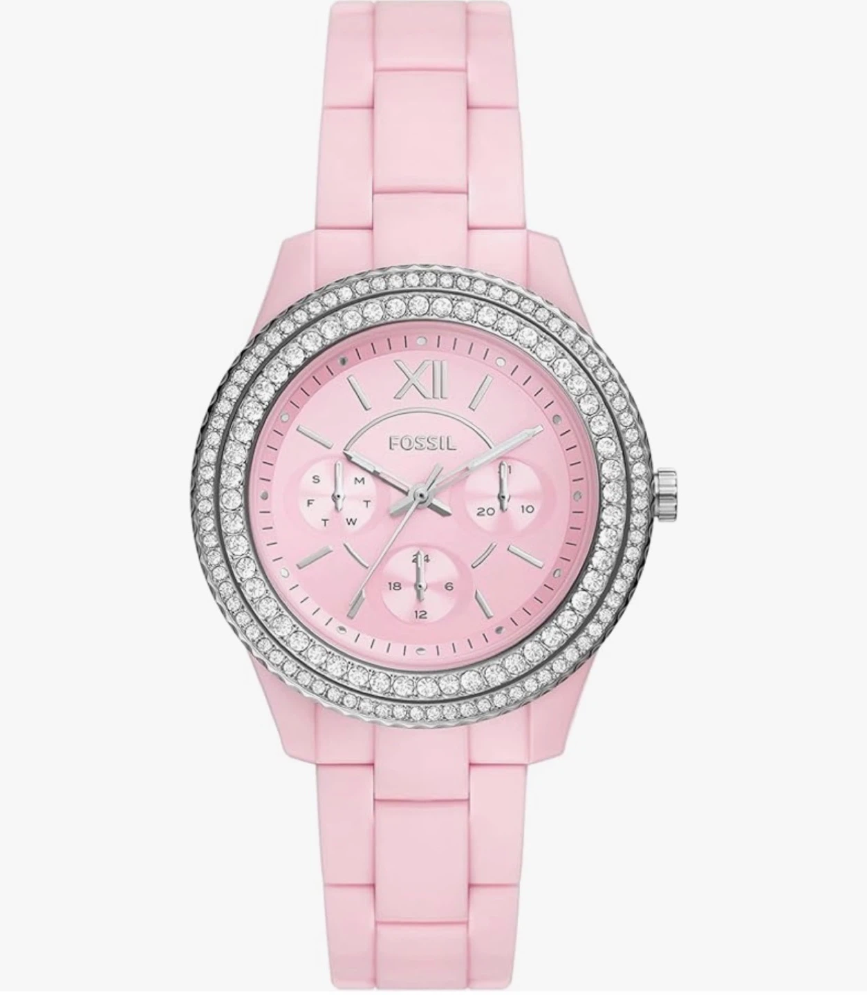 Fossil Pink Watch with Rhinestone Bezel