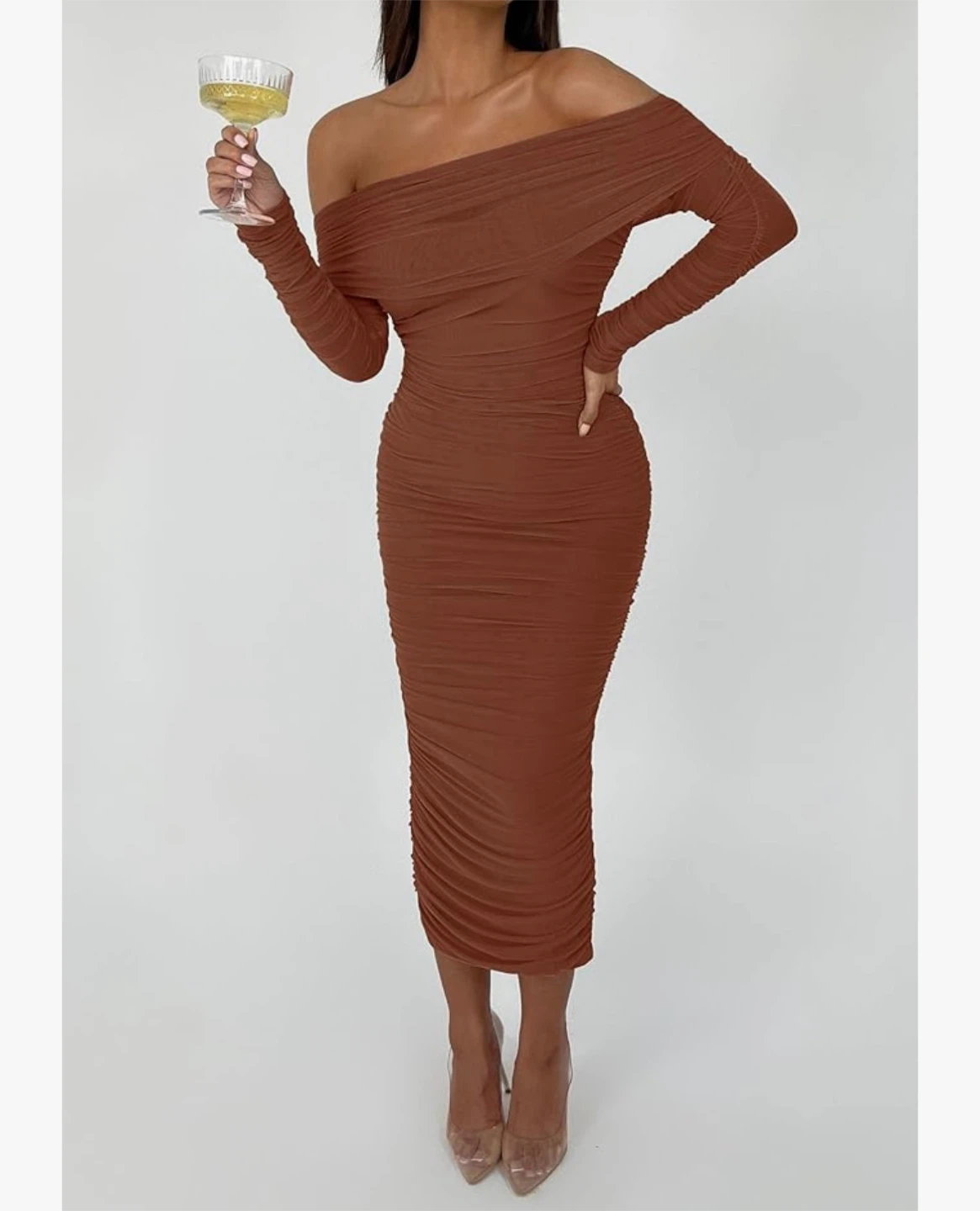 Off-the-Shoulder Ruched Maxi Dress size large - photo 4