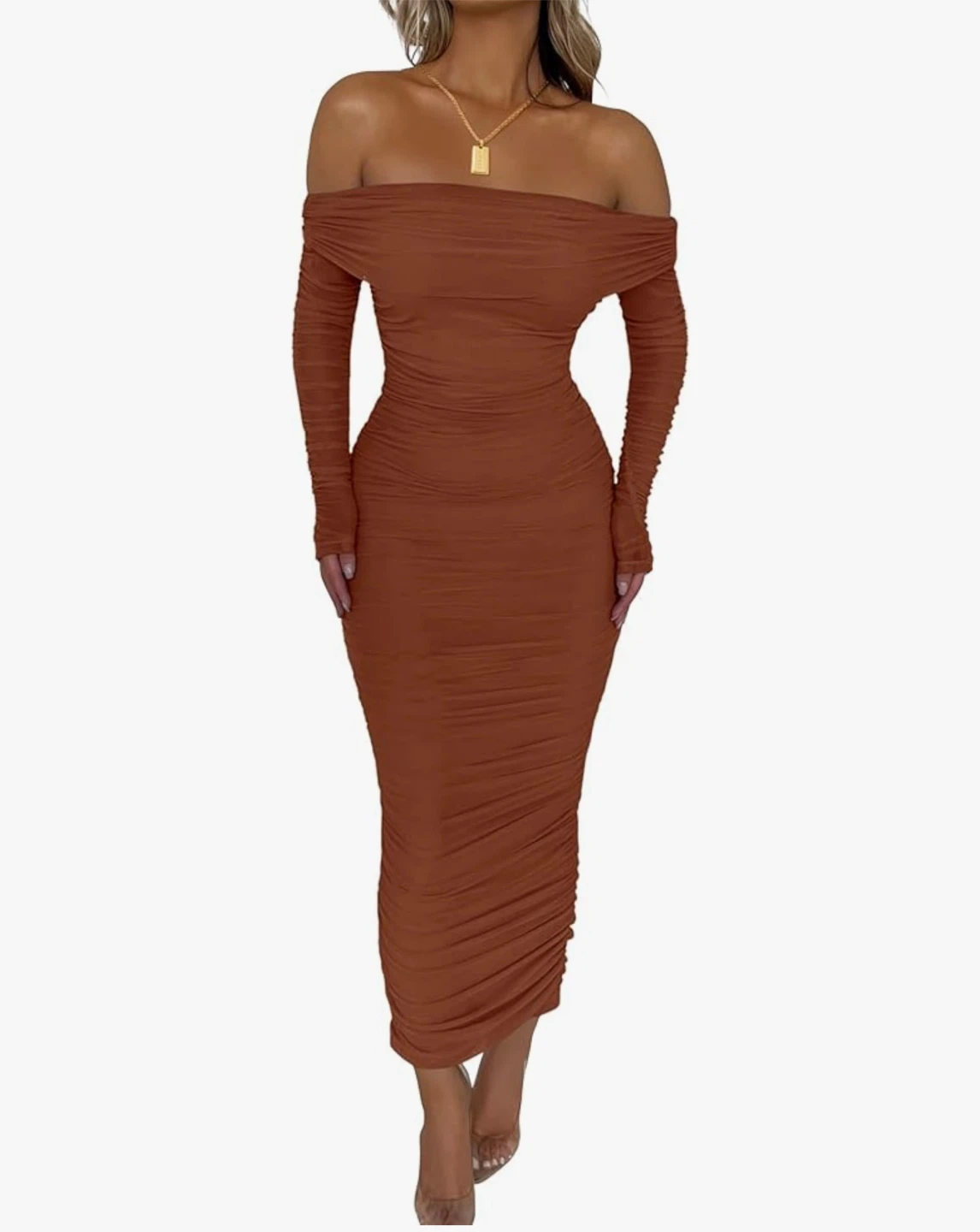 Off-the-Shoulder Ruched Maxi Dress size large