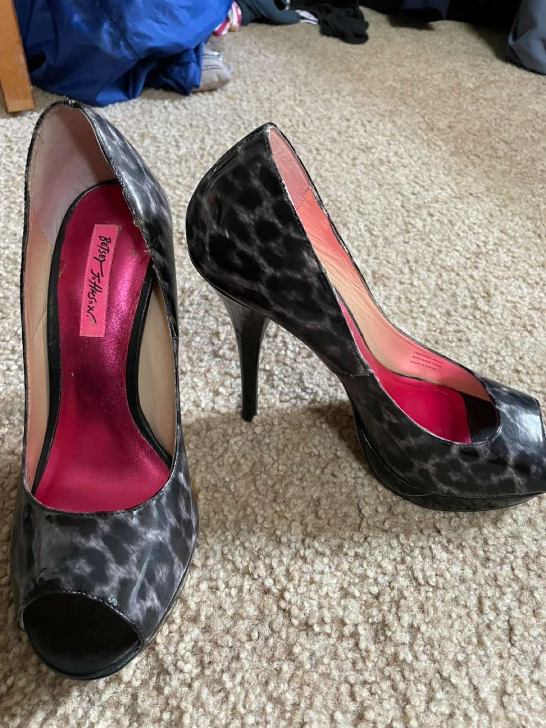 Betsey Johnson Leopard Print Peep-Toe Heels