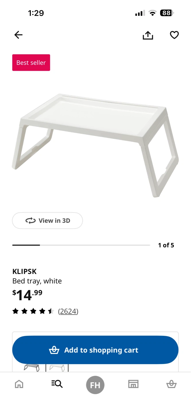 KLIPSK Bed Tray, White