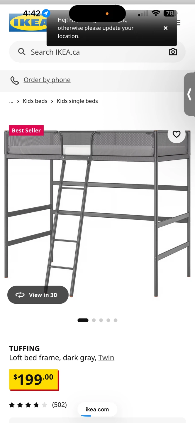 IKEA TUFFING Loft Bed Frame, Dark Gray, Twin