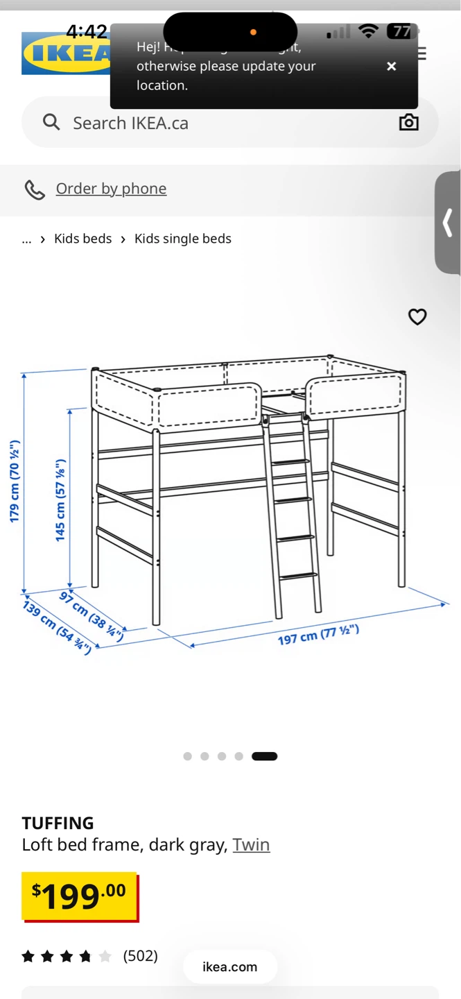 IKEA TUFFING Loft Bed Frame, Dark Gray, Twin - photo 3