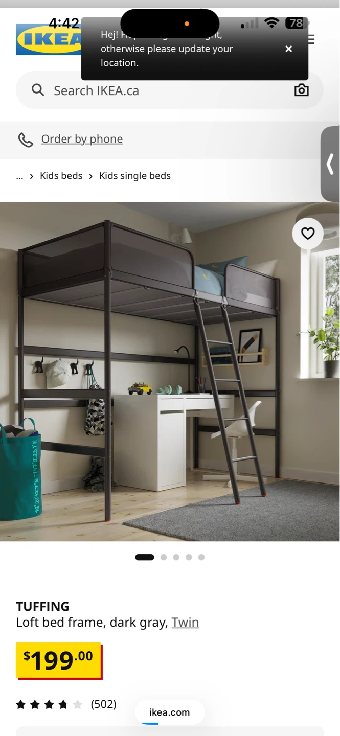 IKEA TUFFING Loft Bed Frame, Dark Gray, Twin - photo 2
