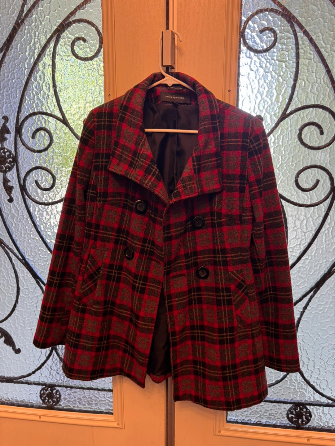Jones New York Plaid Wool Blend Peacoat