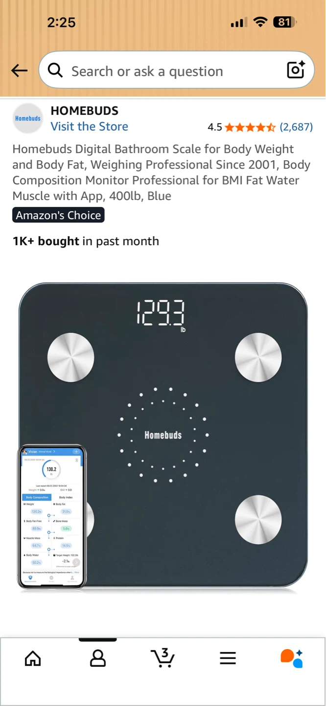 Homebuds Digital Bathroom Scale - Blue, 400lb Capacity