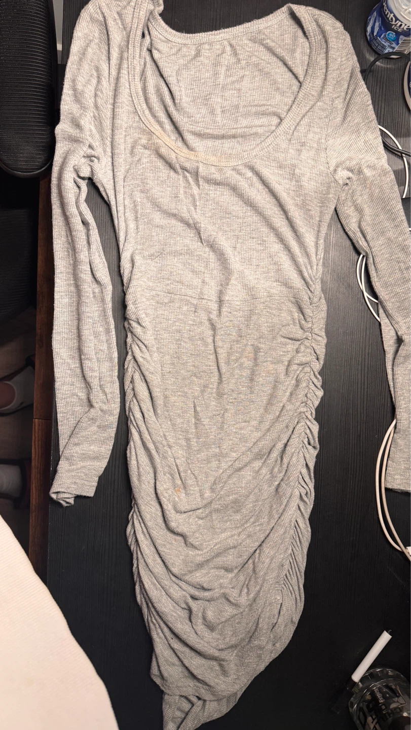 Grey Ruched Long Sleeve Dress