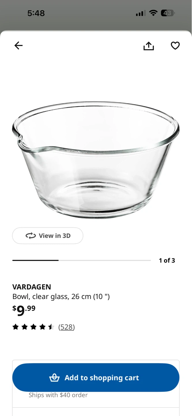 IKEA VARDAGEN Clear Glass Bowl 26 cm