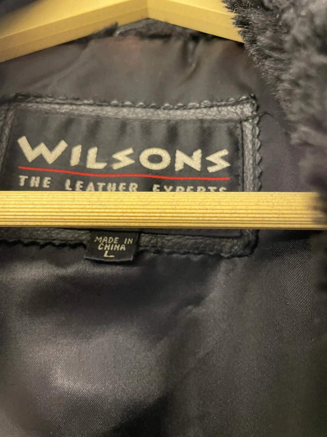 Wilsons Leather Black Belted Jacket with Fur Trim - Size L