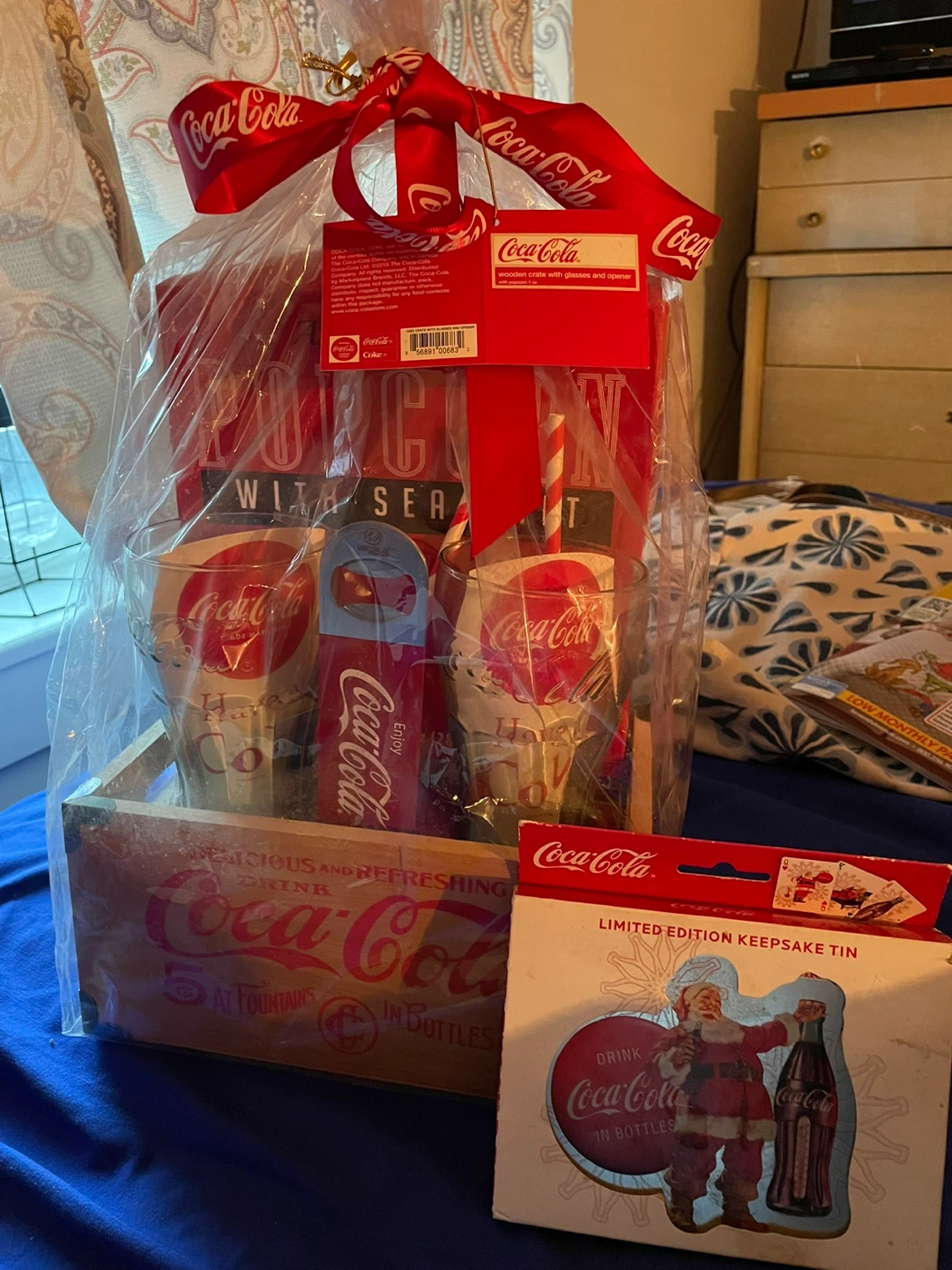 Coca-Cola Holiday Gift Basket with Popcorn and Playing Cards