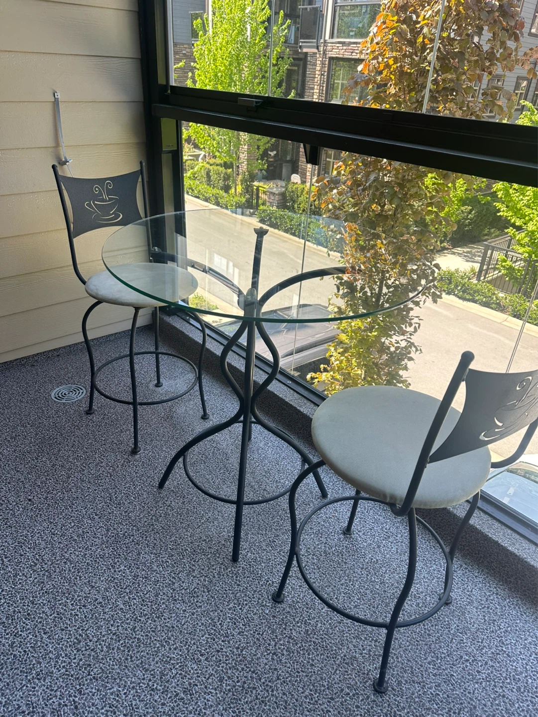 Glass Top Bistro Set with 2 Chairs