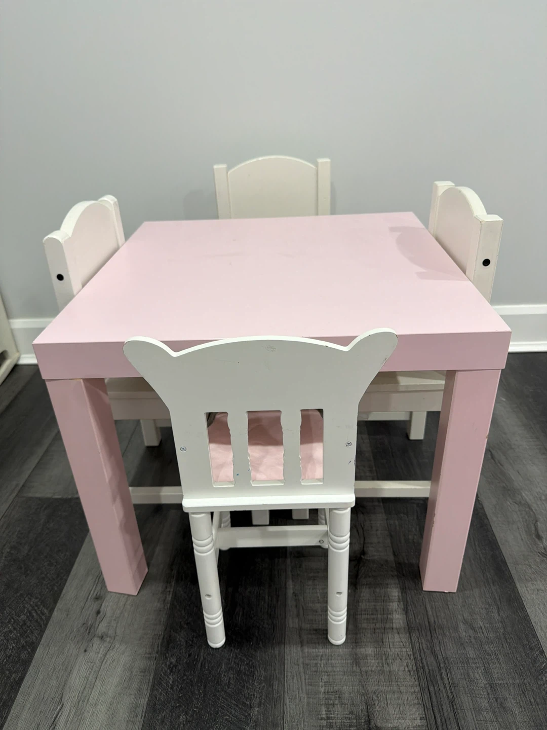 Kids Pink Table and 4 White Chairs Set
