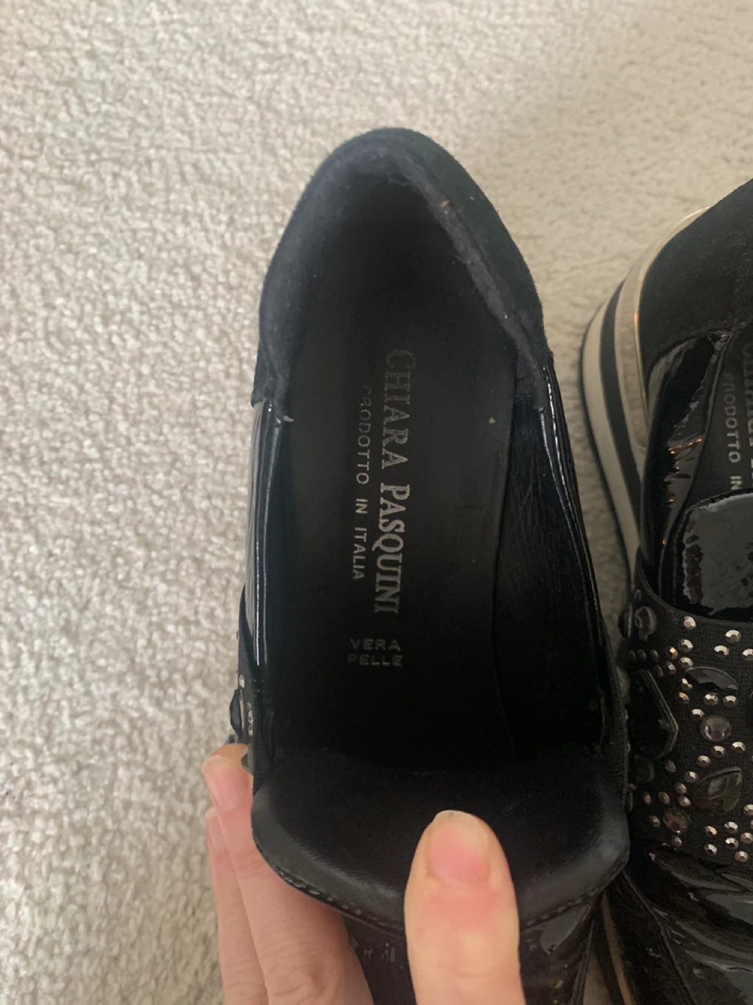 Chiara Pasquini Black Patent Embellished Sneakers Size 36 - photo 2