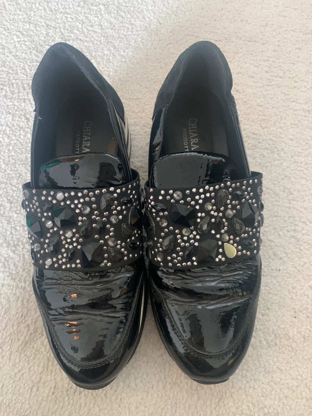Chiara Pasquini Black Patent Embellished Sneakers Size 36