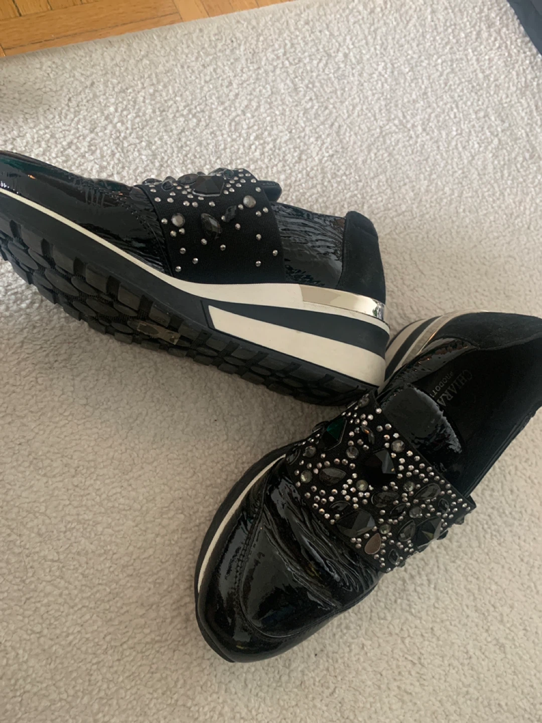 Chiara Pasquini Black Patent Embellished Sneakers Size 36 - photo 4