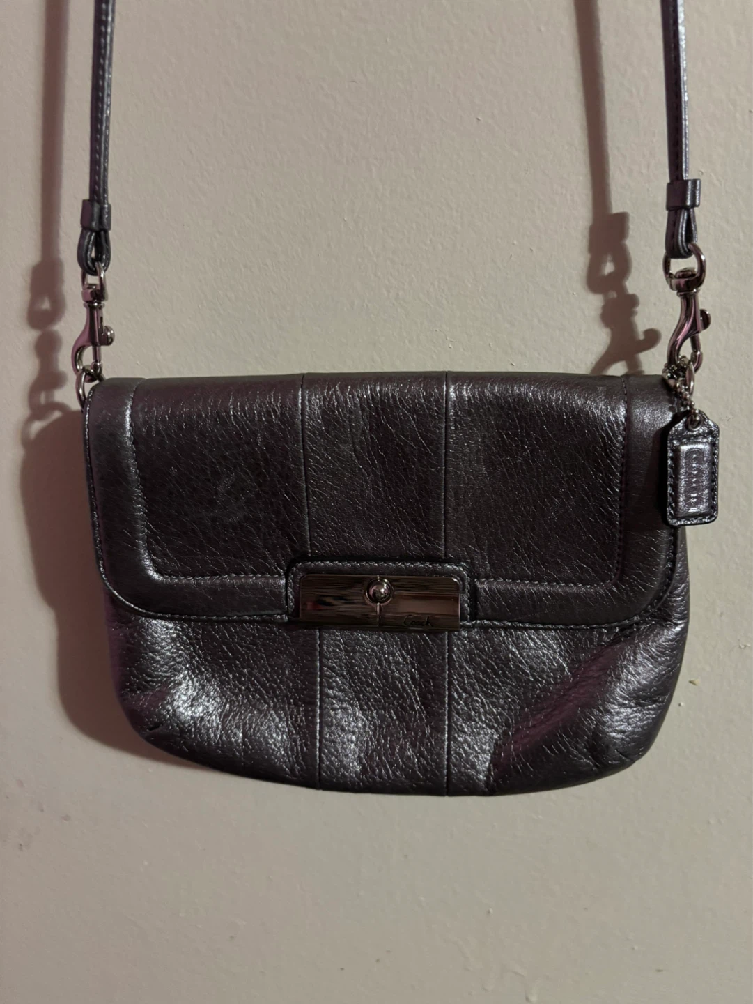 Coach Leather Crossbody Bag - Metallic Pewter - photo 5