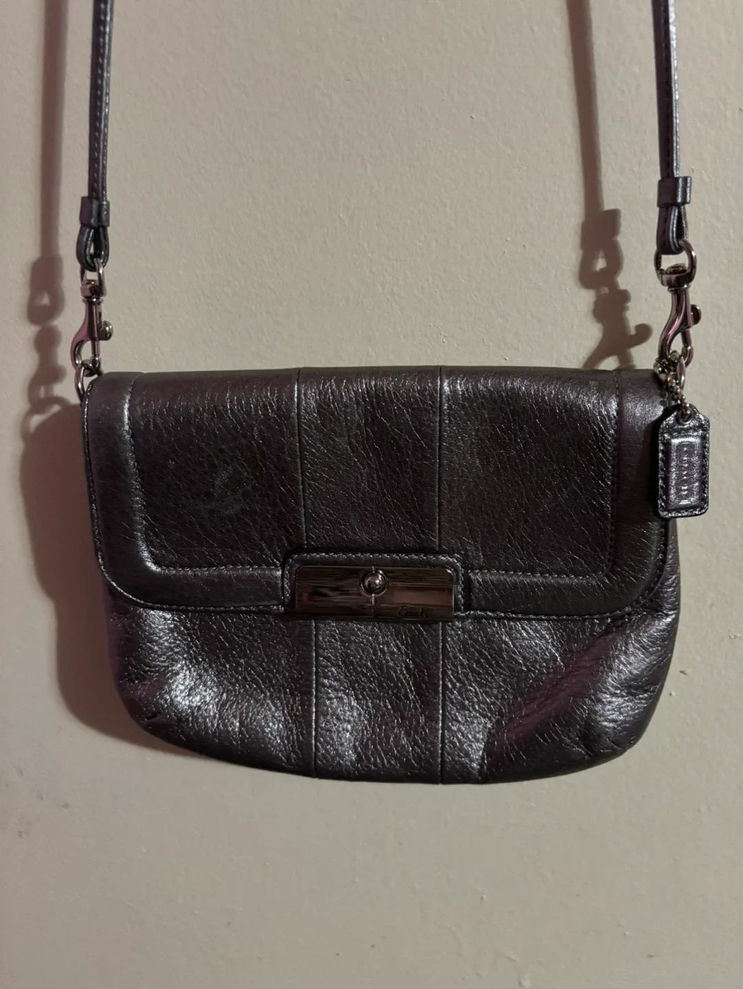 Coach Leather Crossbody Bag - Metallic Pewter - photo 5
