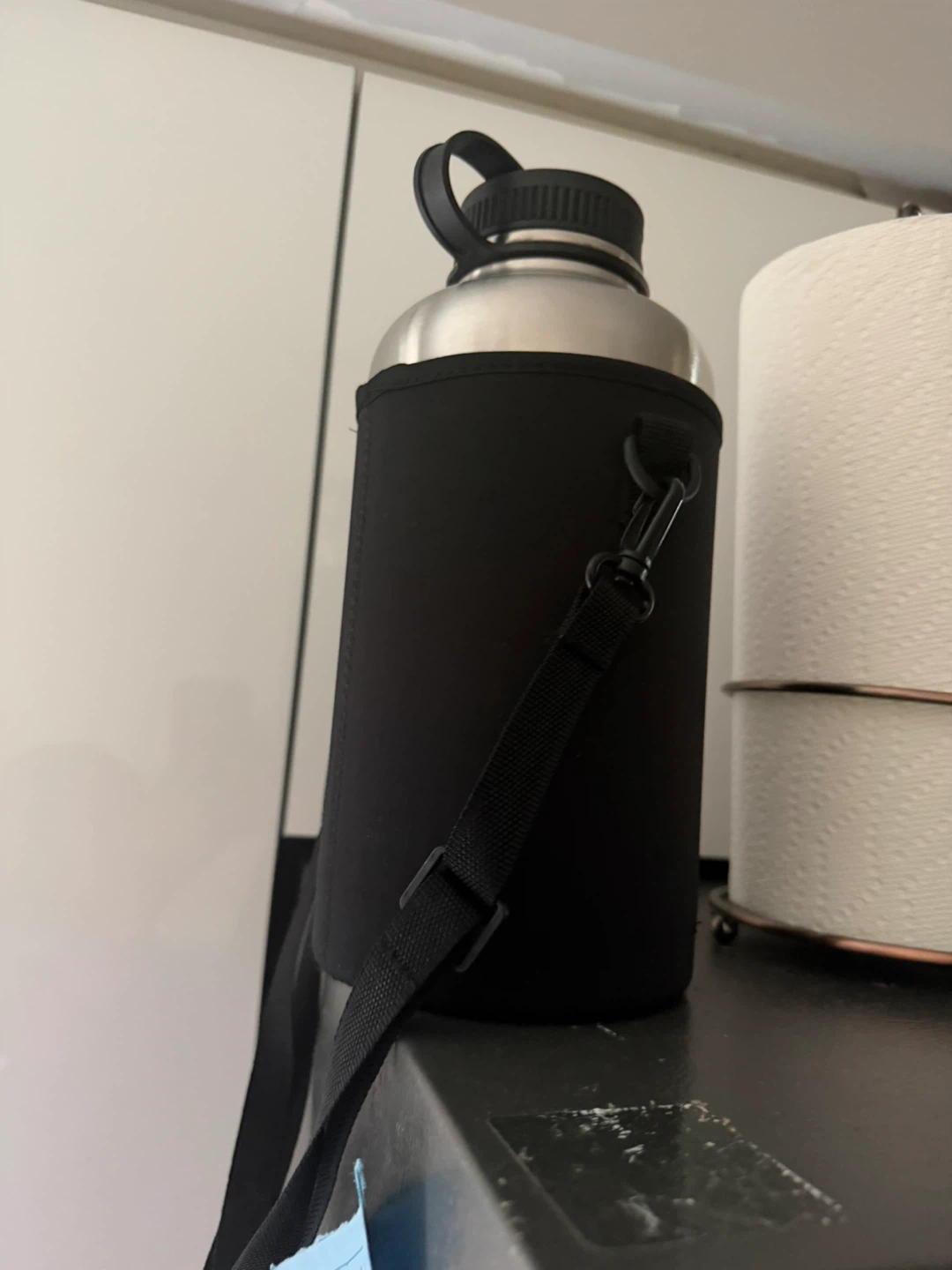 Stainless Steel Water Bottle with Black Sleeve and Strap - photo 2