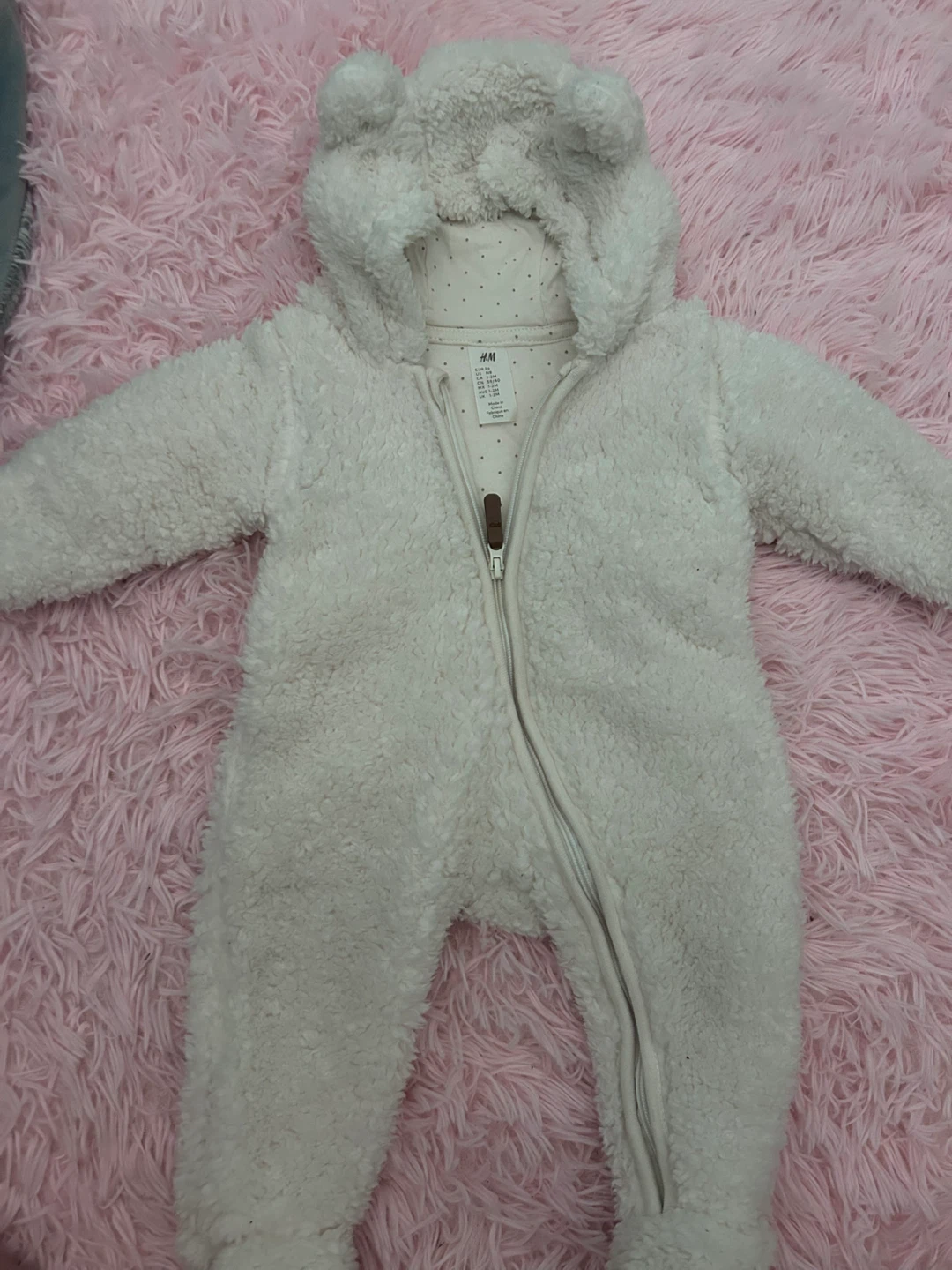 H&M White Teddy Bear Sherpa Snowsuit Bunting Suit