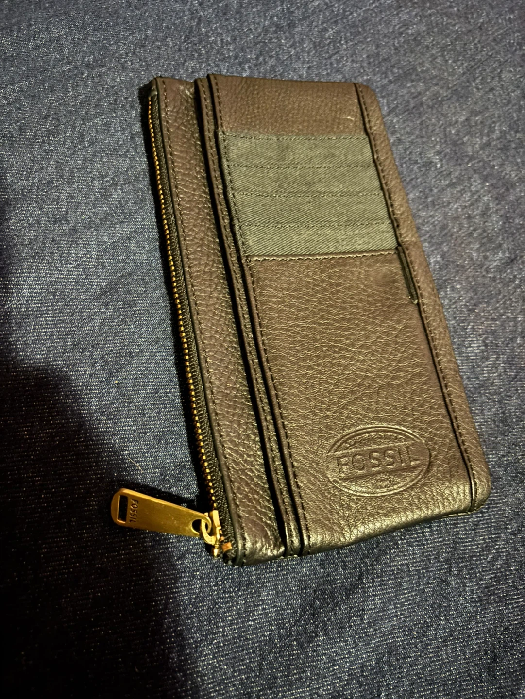 Fossil Black Leather Zippered Card Holder