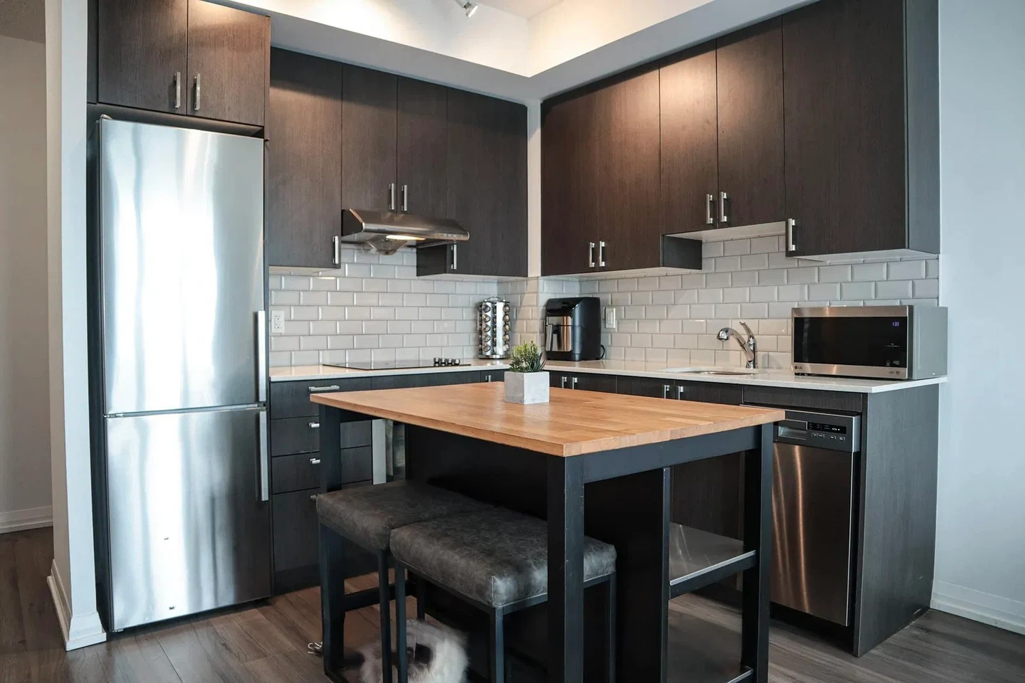 Kitchen Island with Wooden Top and 2 Stools