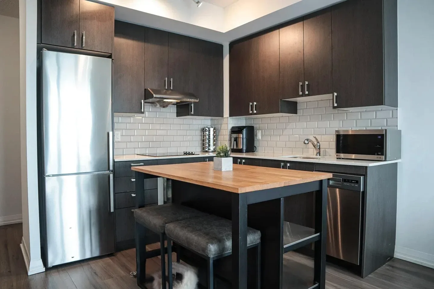 Kitchen Island with Wooden Top and 2 Stools