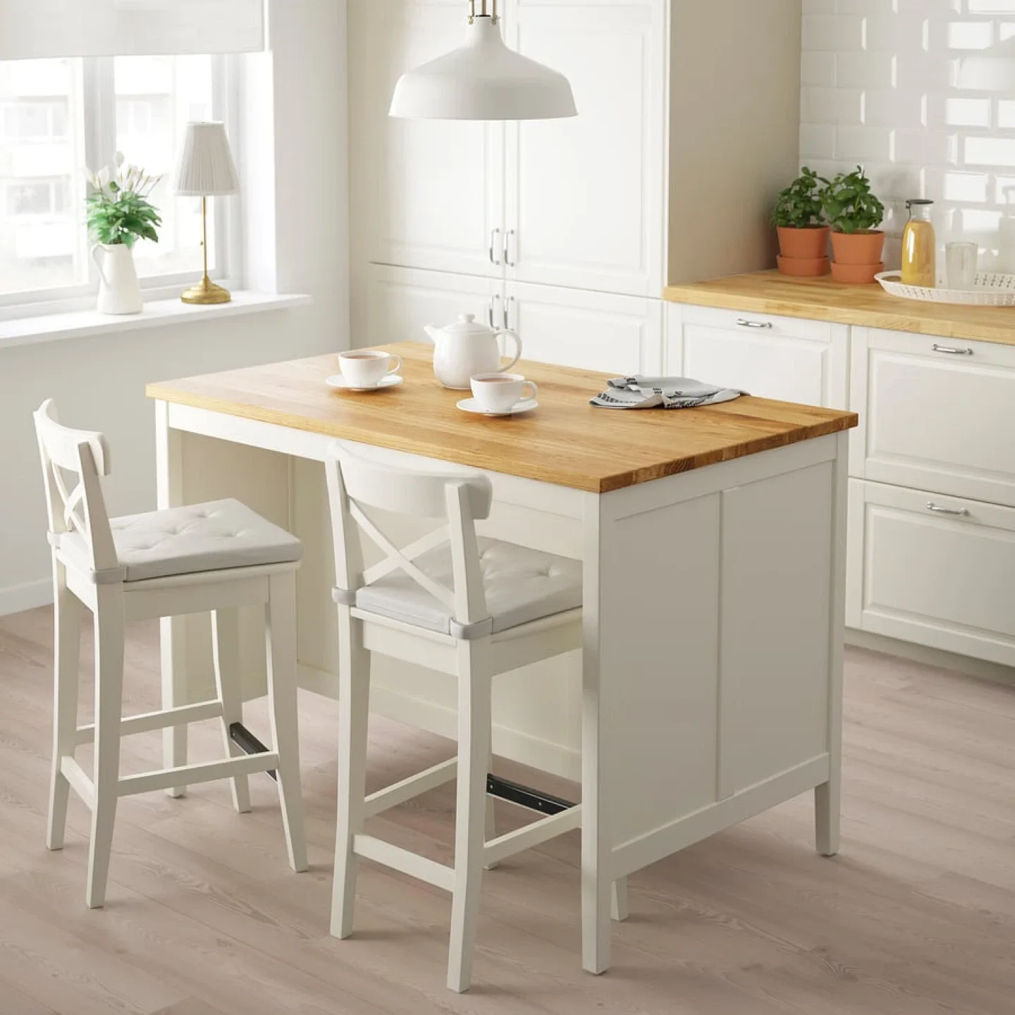 Kitchen Island with Wooden Top and 2 Stools - photo 3
